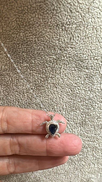 Gargantilla oro blanco 14k con zafiro y diamantes naturales