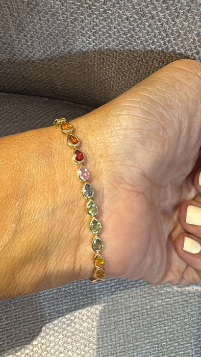 14k Yellow Gold Bracelet with Pear Cut Multi-Color Sapphires 6.55 cts PL279