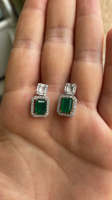 Arete cuadro plata rodizada zirconia