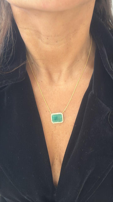 Gargantilla oro amarillo 14k esmeralda y diamantes naturales (8.62) cts