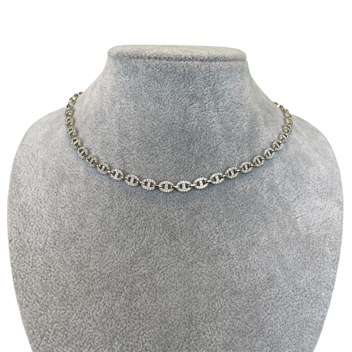 Gargantilla grano de café plata rodizada con zirconia