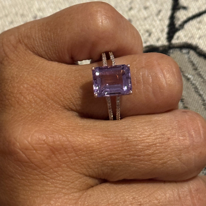Bague en or rose 10K, améthyste et diamants AN390