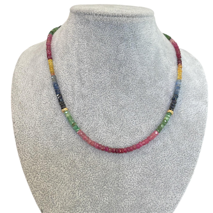 Collar piedra natural facetada zafiros de colores broche 10k donas 14k