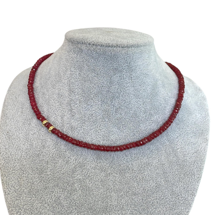 Collar piedra natural facetada rubí donas 14k broche 10k