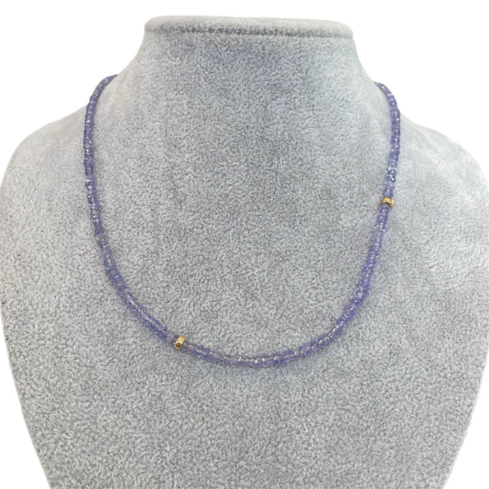 Collar piedra natural facetada Tanzanita mini dona oro 14k y broche 10k