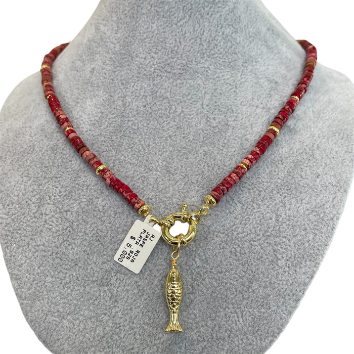 Collar Jaspe roja plata fish🐠