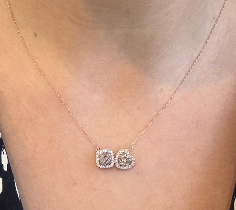 Gargantilla tu y yo oro 14k diamantes champagne y blancos