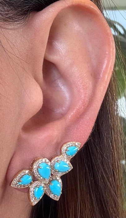 Broquel oro 14k con turquesas y diamantes