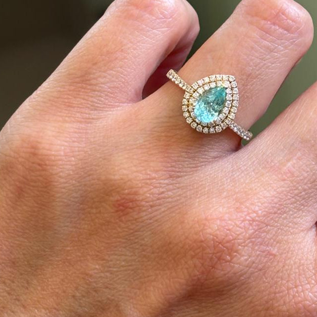 Anillo 14K Paraiba y doble halo de Diamantes naturales AN139