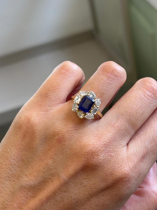 Anillo oro 14k zafiro y diamantes naturales