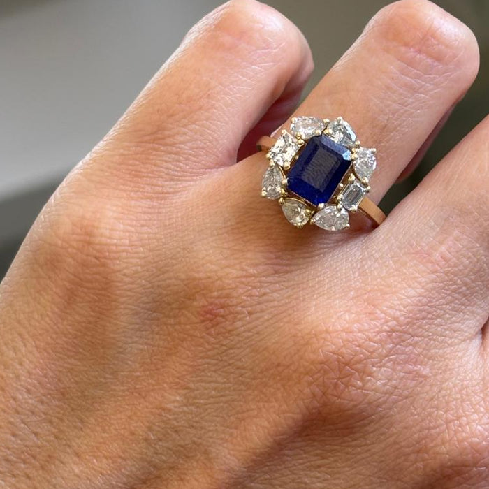 Anillo 14K zafiro y diamantes naturales AN005