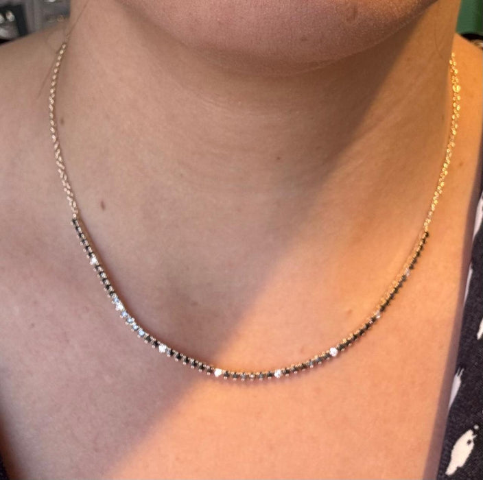 Gargantilla oro 14k con diamantes negros y blancos natural