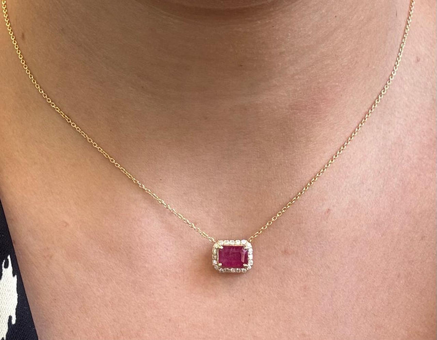 Gargantilla oro 14k con rubíe 1.0 cts. y diamantes natural