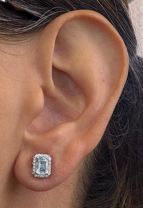 Broquel oro 14k aguamarina y diamantes naturales