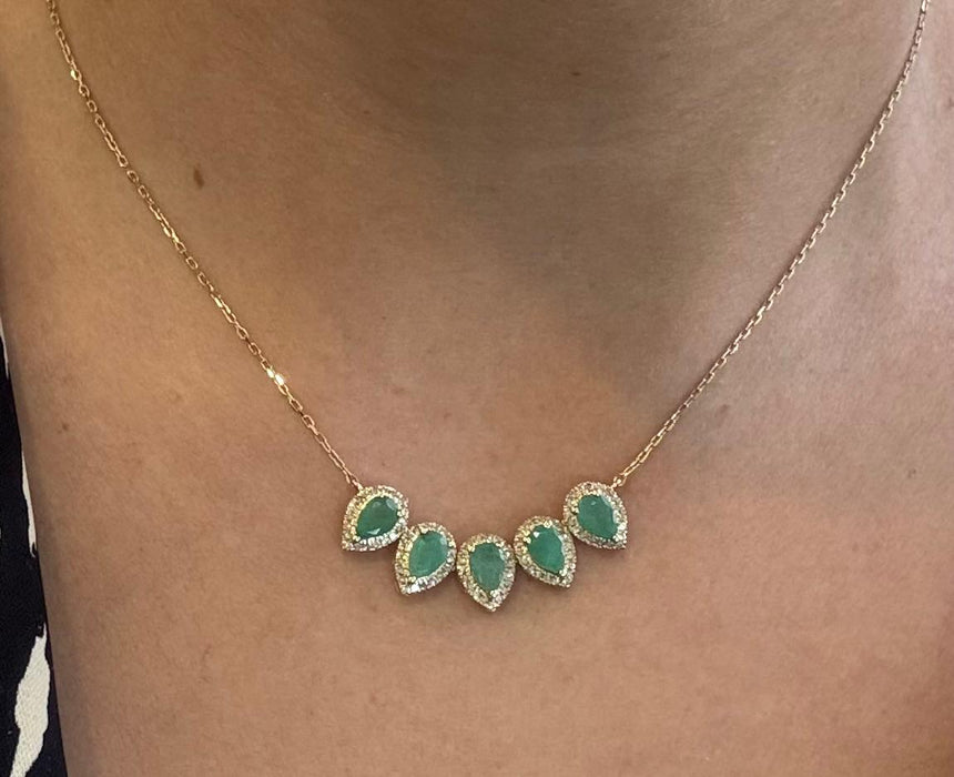 Gargantilla 5 gotas oro 14k esmeralda y diamantes naturales