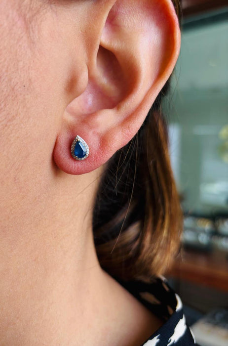 Aretes oro 10k zafiro y brillante