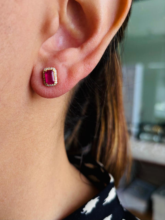 Arete oro 14k con rubíes y diamantes naturales