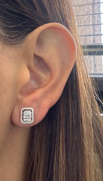 Arete oro 14k rectangular baguette brillante