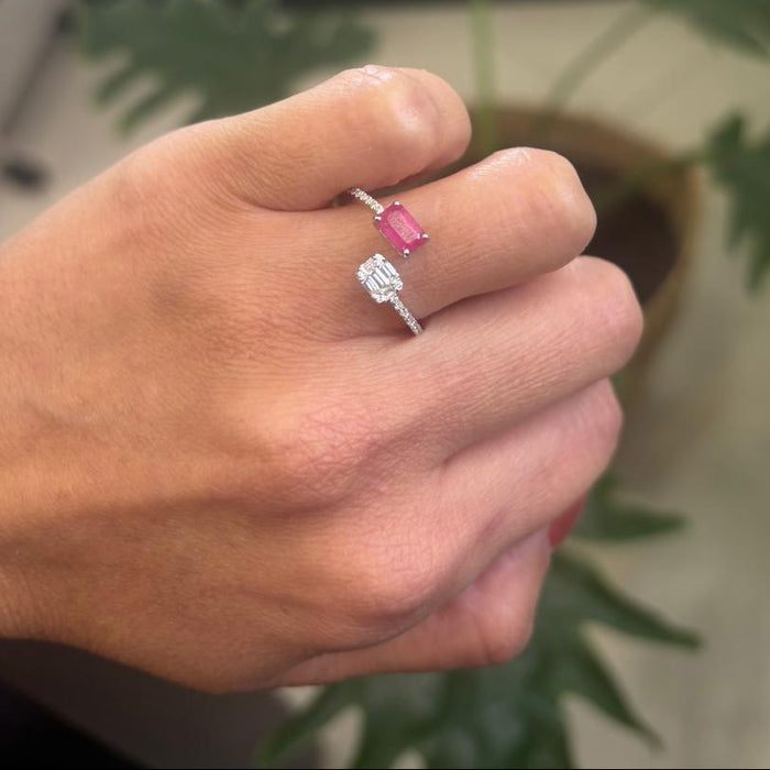Anillo 14K rubí y diamante AN222