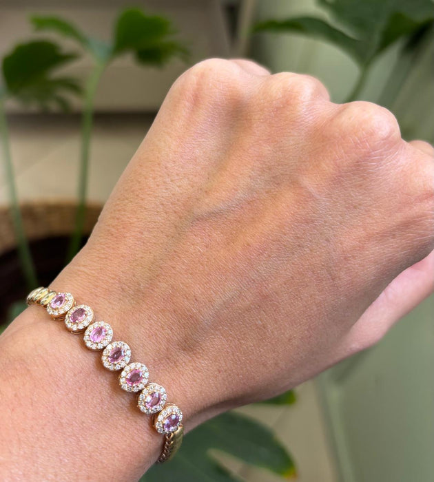 Pulsera 14k zafiro rosa y diamante