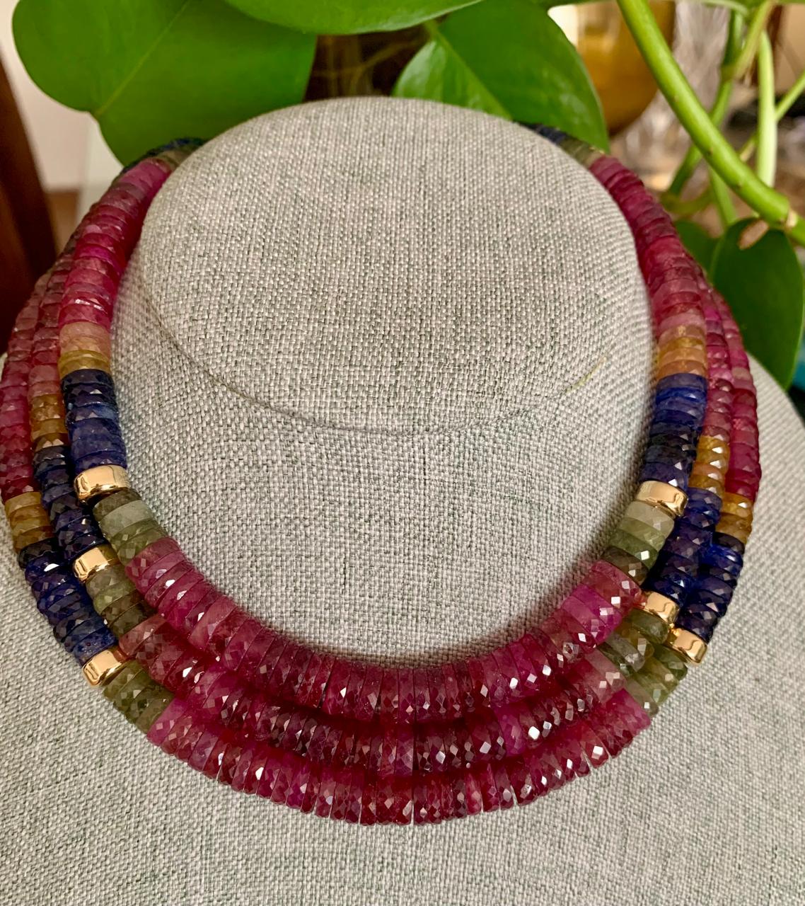 Gargantilla zafiro colores facetados dona oro 14k y broche 10k