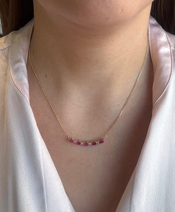 Gargantilla sonrisa oro 14k con rubíes y diamantes naturales