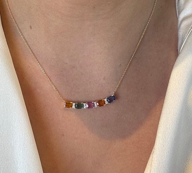 Gargantilla sonrisa oro 14k zafiros de colores y diamantes naturales