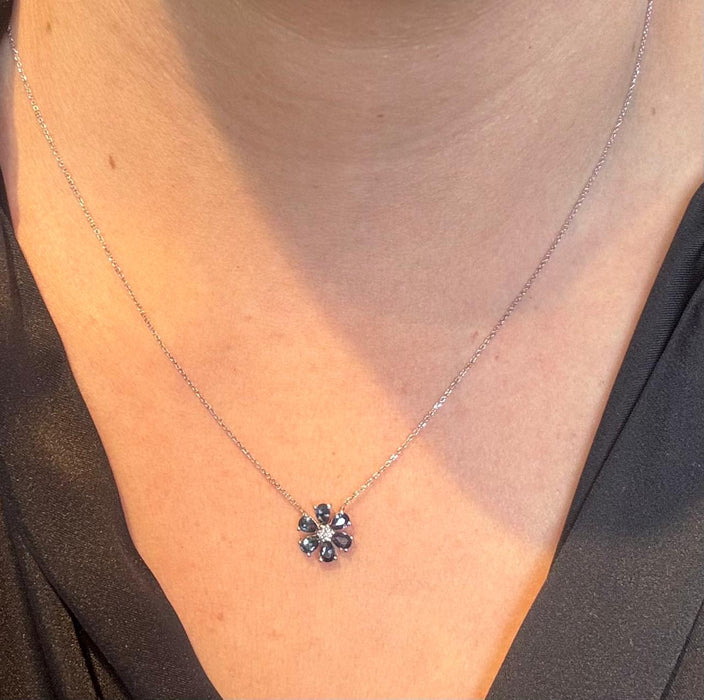 Gargantilla oro 14k con diamantes naturales y Zafiro