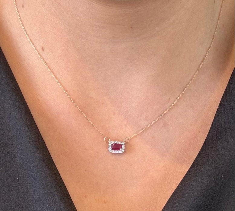 Gargantilla oro 14k con diamantes naturales y rubíe