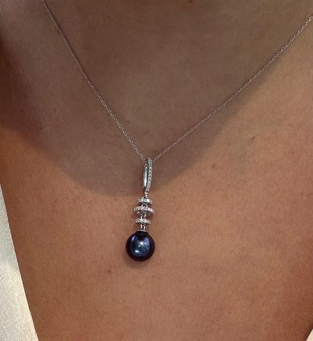 Gargantilla oro 14k con diamantes naturales y perla tahiti